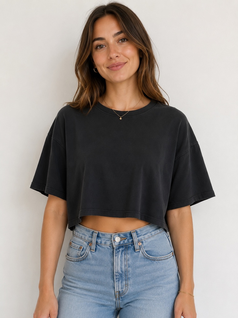 Zara Black Cropped Short Sleeve Tee